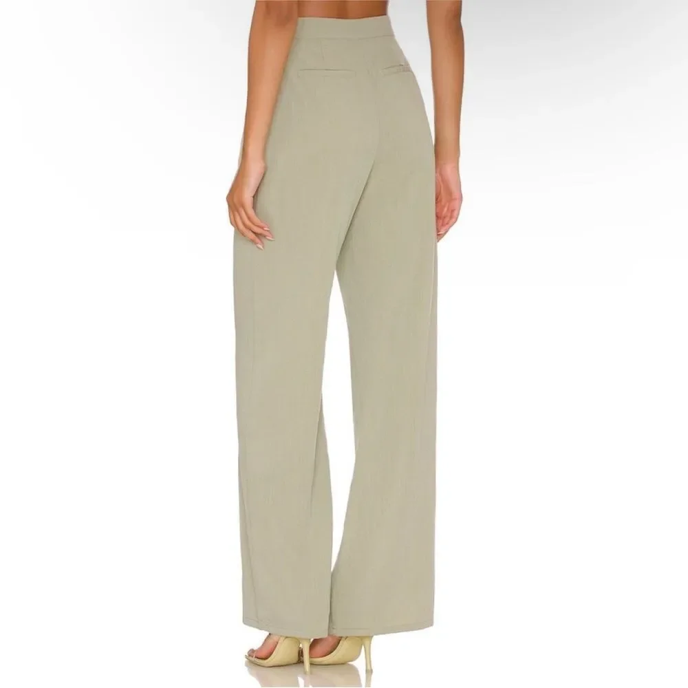 House of Harlow 1969 Textured Pleated Straight Leg Trouser Pants Sz 8 Sage Green
